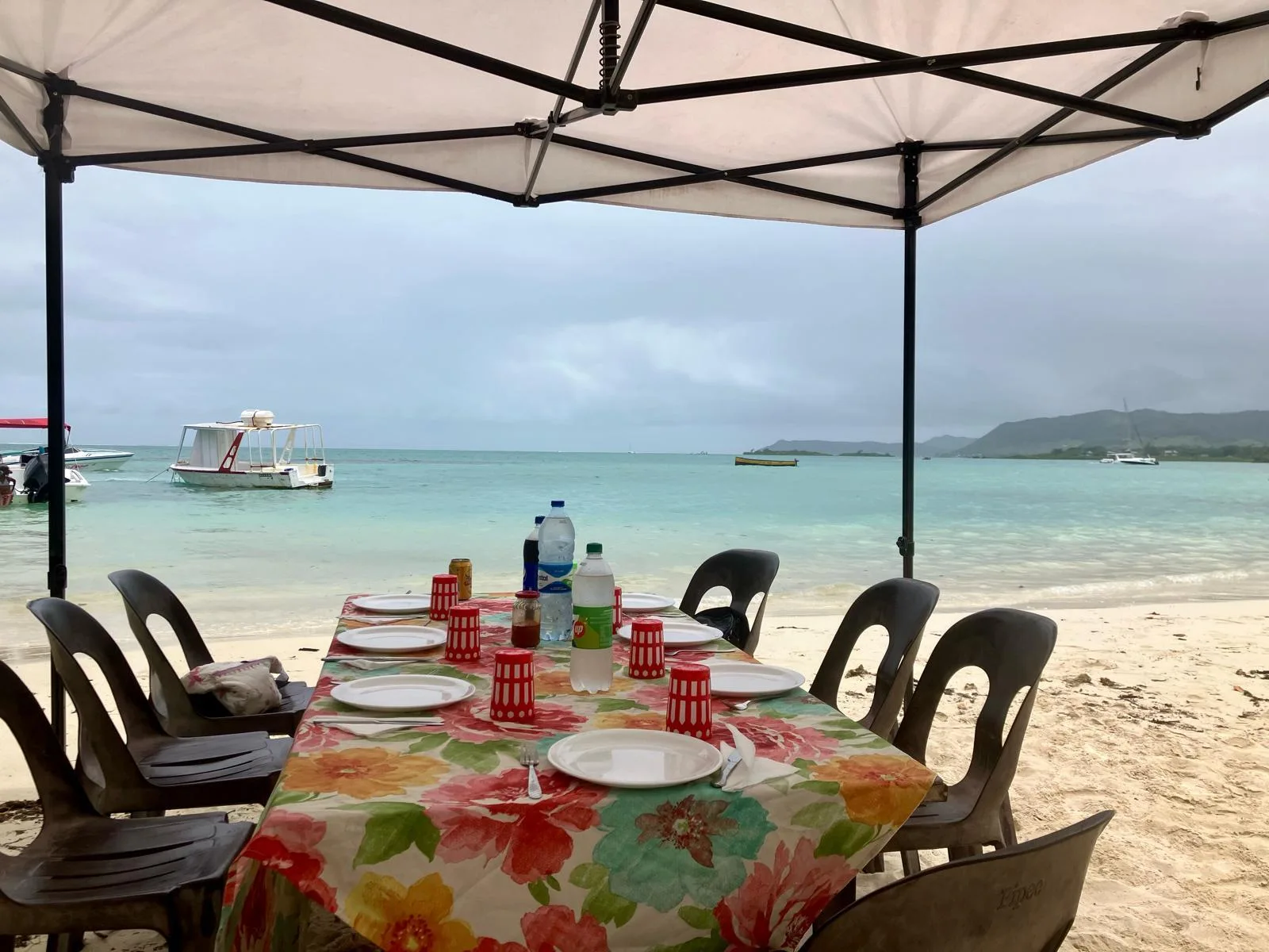 A table set for lunch beside the sea